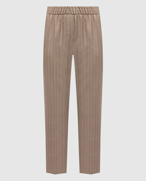 Peserico Brown striped wool pants with monil chain A0407203362