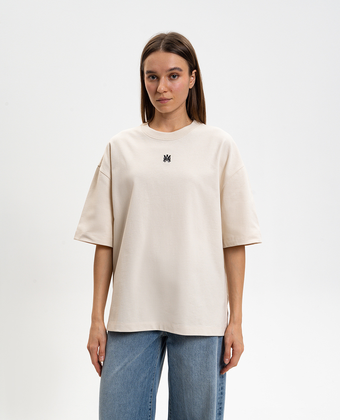 

Beige T-shirt with embroidered monogram AMIRI