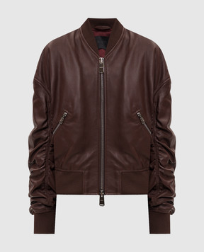 Dondup Brown leather bomber jacket with drape DJ800PL0511DXXX