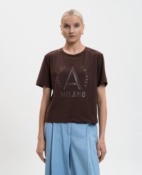 Twinset Brown T-shirt with logo print 261AP2163