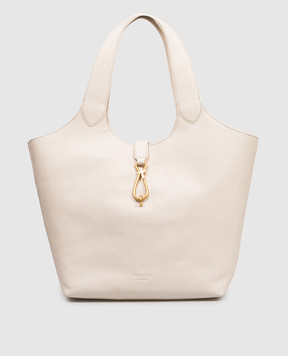 Twinset Ivory leather tote bag with logo 261TB7130