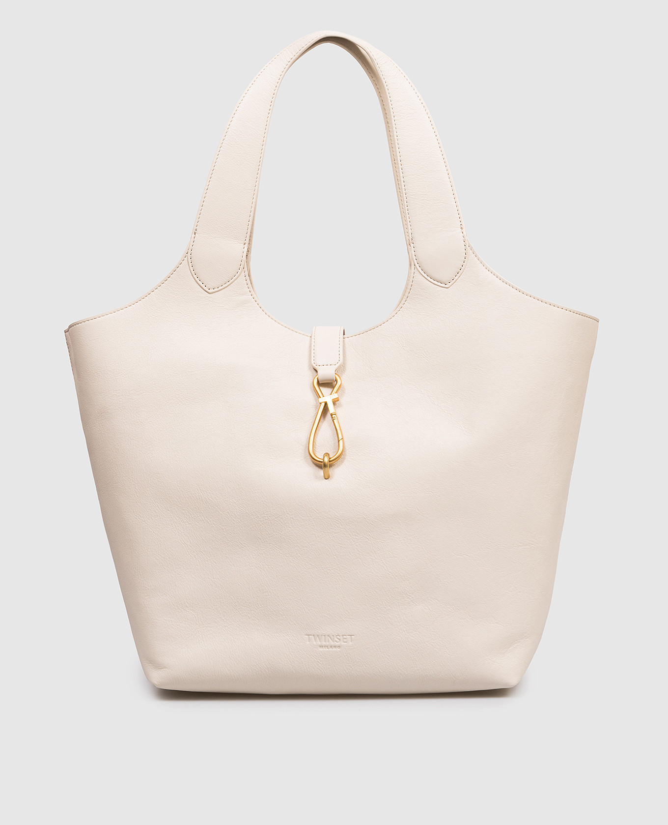 

Ivory leather tote bag with logo Twinset, Beige