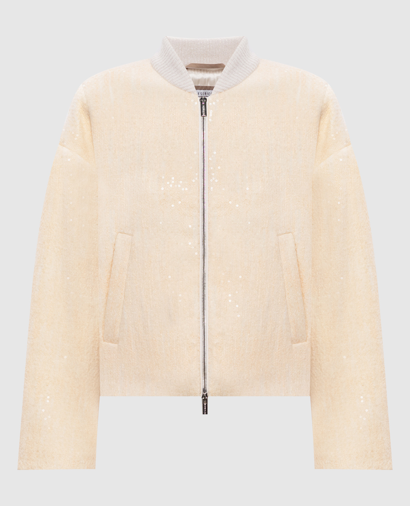 Beige wool, silk and cashmere bomber jacket Peserico
