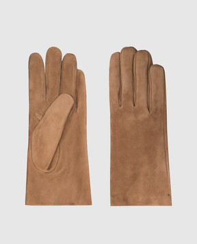 Sermoneta Gloves Brown suede gloves with rabbit fur 307ASUEDE