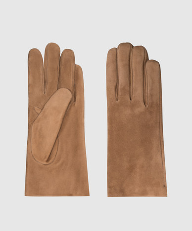 Brown suede gloves with rabbit fur