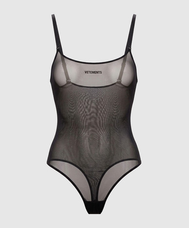 Black bodysuit with textured logo