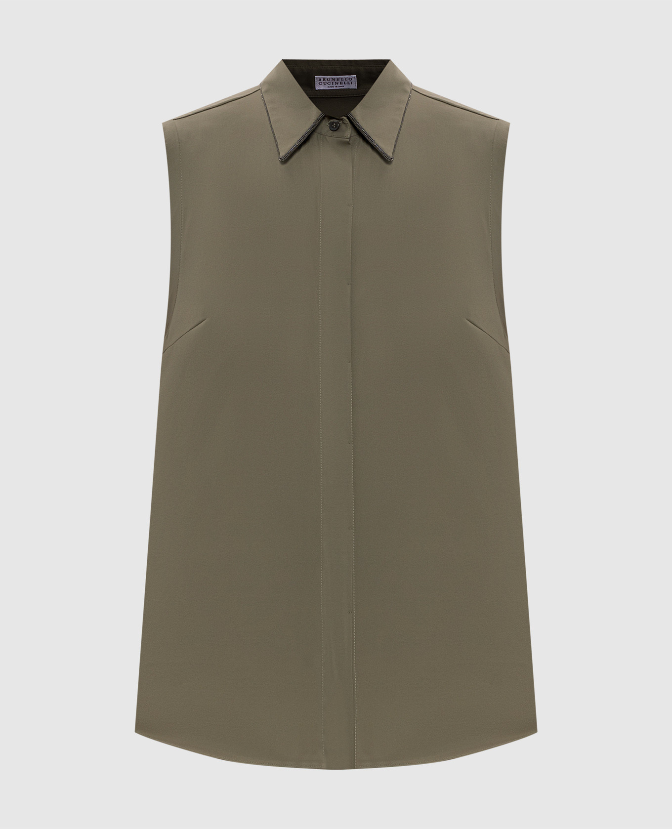 Green sleeveless shirt with monil chain
