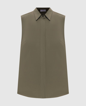 Brunello Cucinelli Green sleeveless shirt with monil chain M0091MA616
