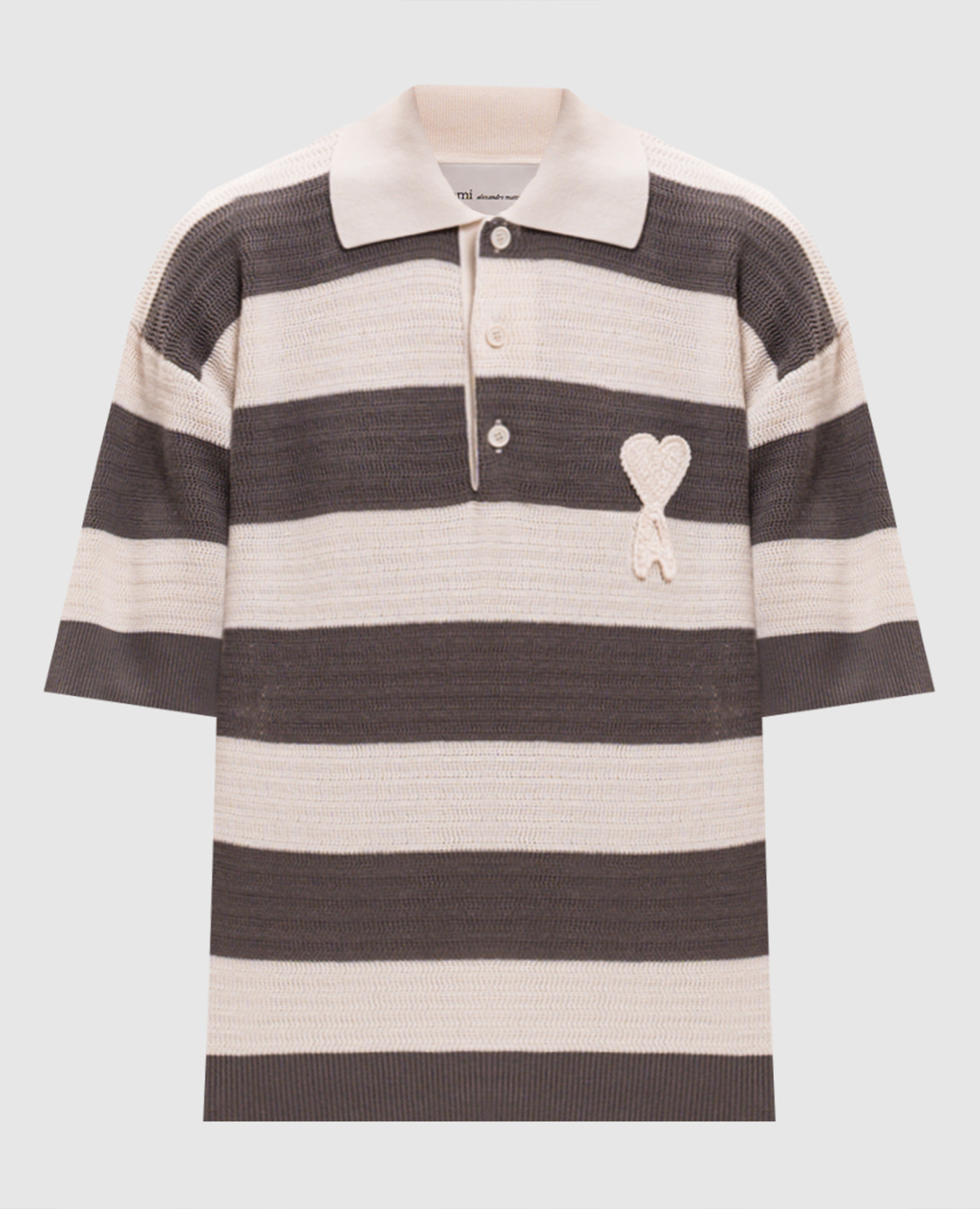 Gray striped polo shirt with patch