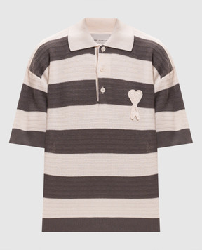 Ami Paris Gray striped polo shirt with patch FPL430KN0153