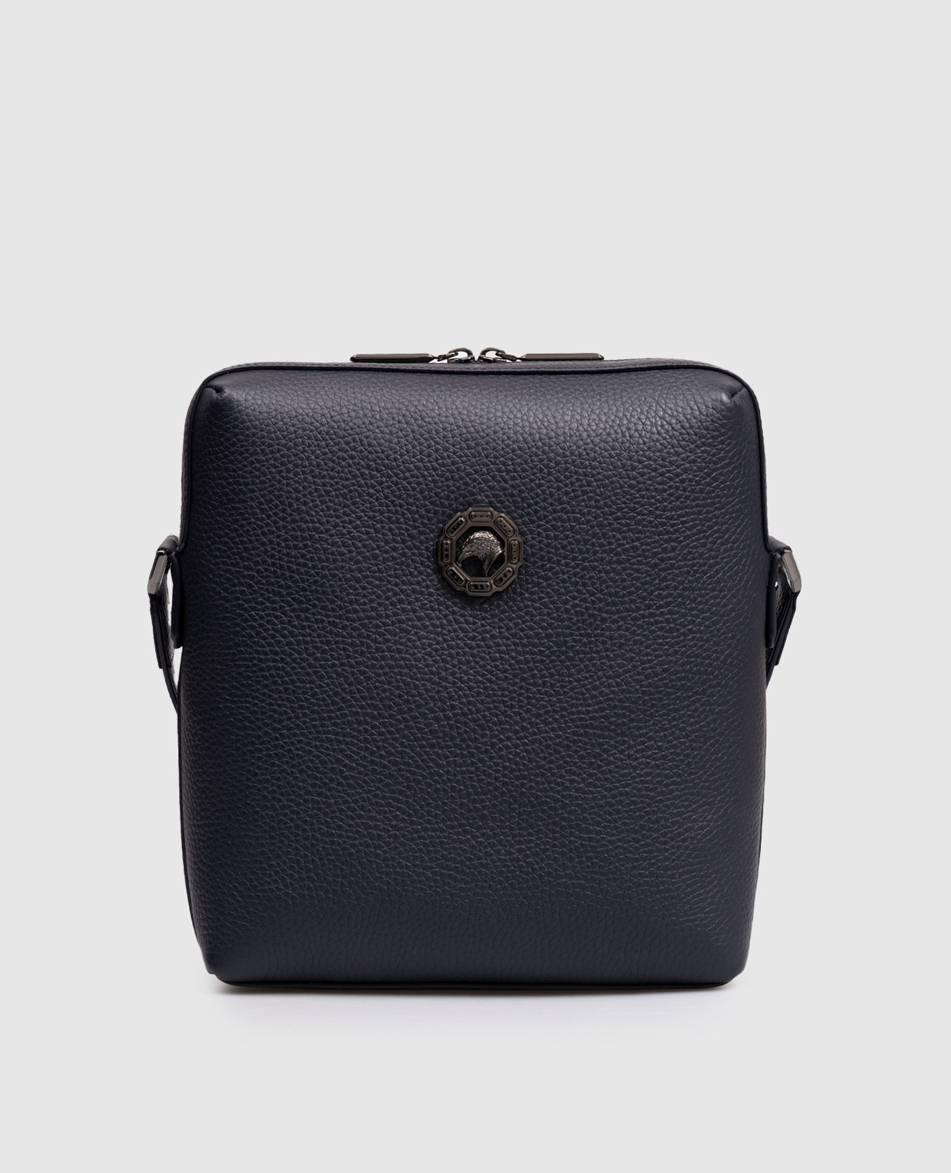 

Blue leather bag with textured emblem Stefano Ricci