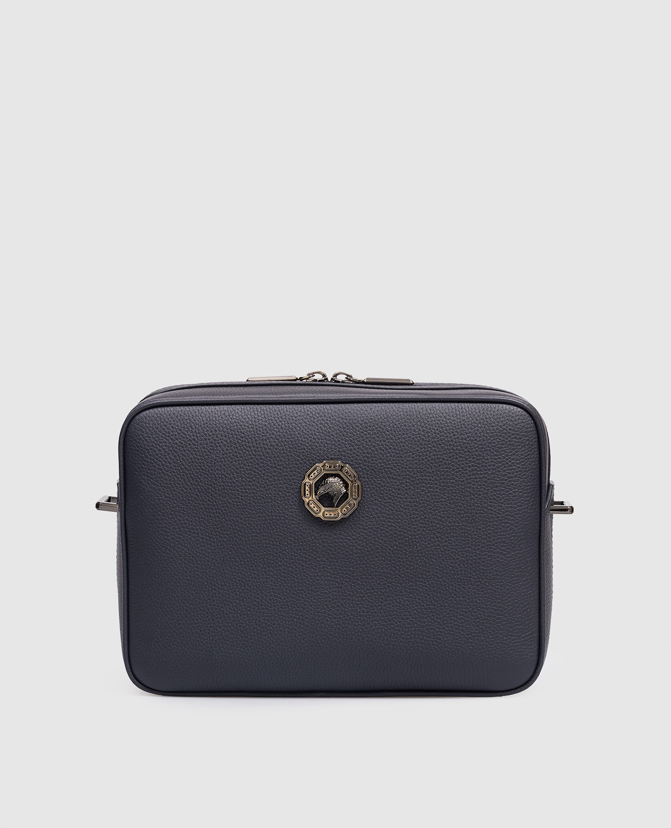 

Blue leather bag with textured emblem Stefano Ricci