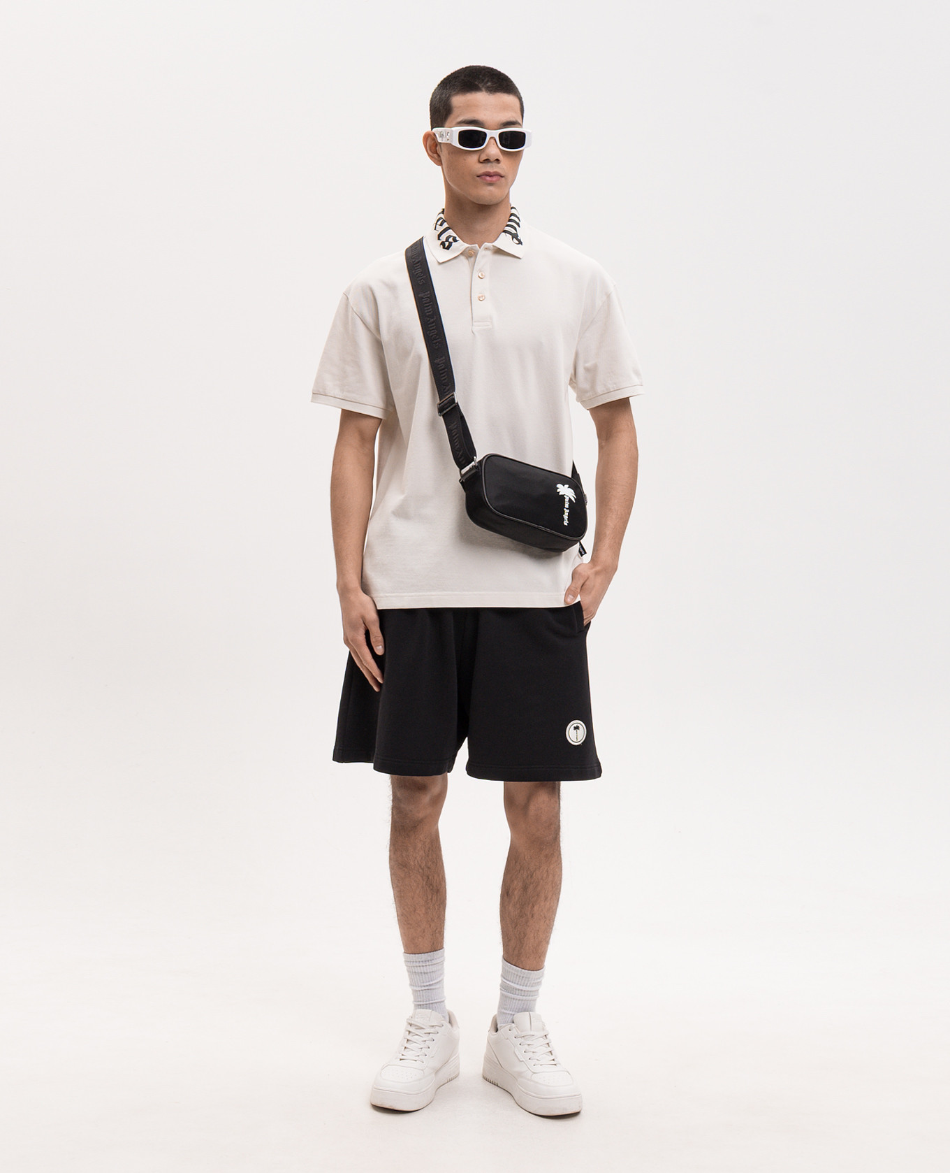 Ivory polo shirt with logo print Palm Angels 2