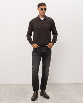 Bertolo Cashmere Brown wool and silk zip-up polo shirt 902636002587