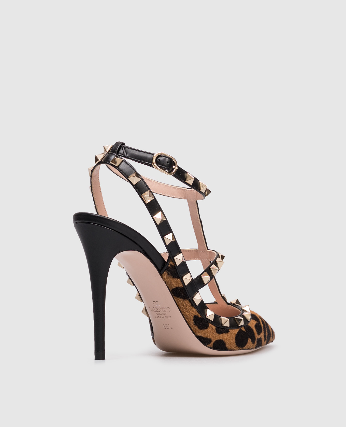 

Black leather animal print sandals with Rockstud pyramids Valentino