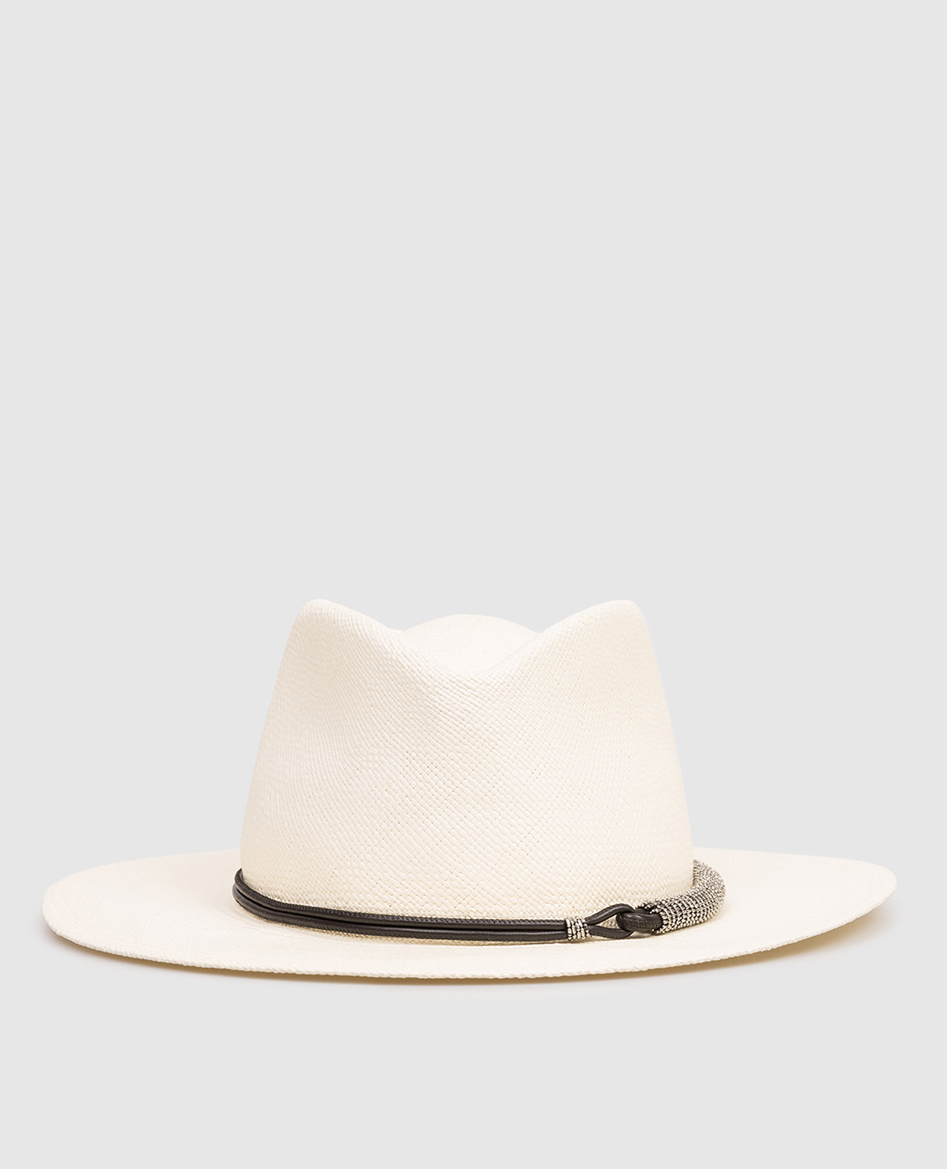 

Ivory straw fedora hat with monil chain Brunello Cucinelli, Beige