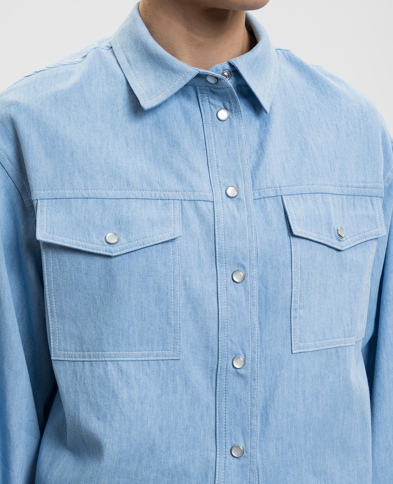 

Blue cropped denim shirt Twinset, Light blue