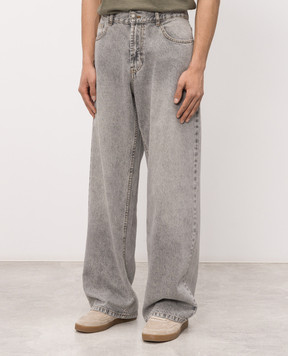 Palm Angels Grey jeans with logo print PMYA049S26DEN00C