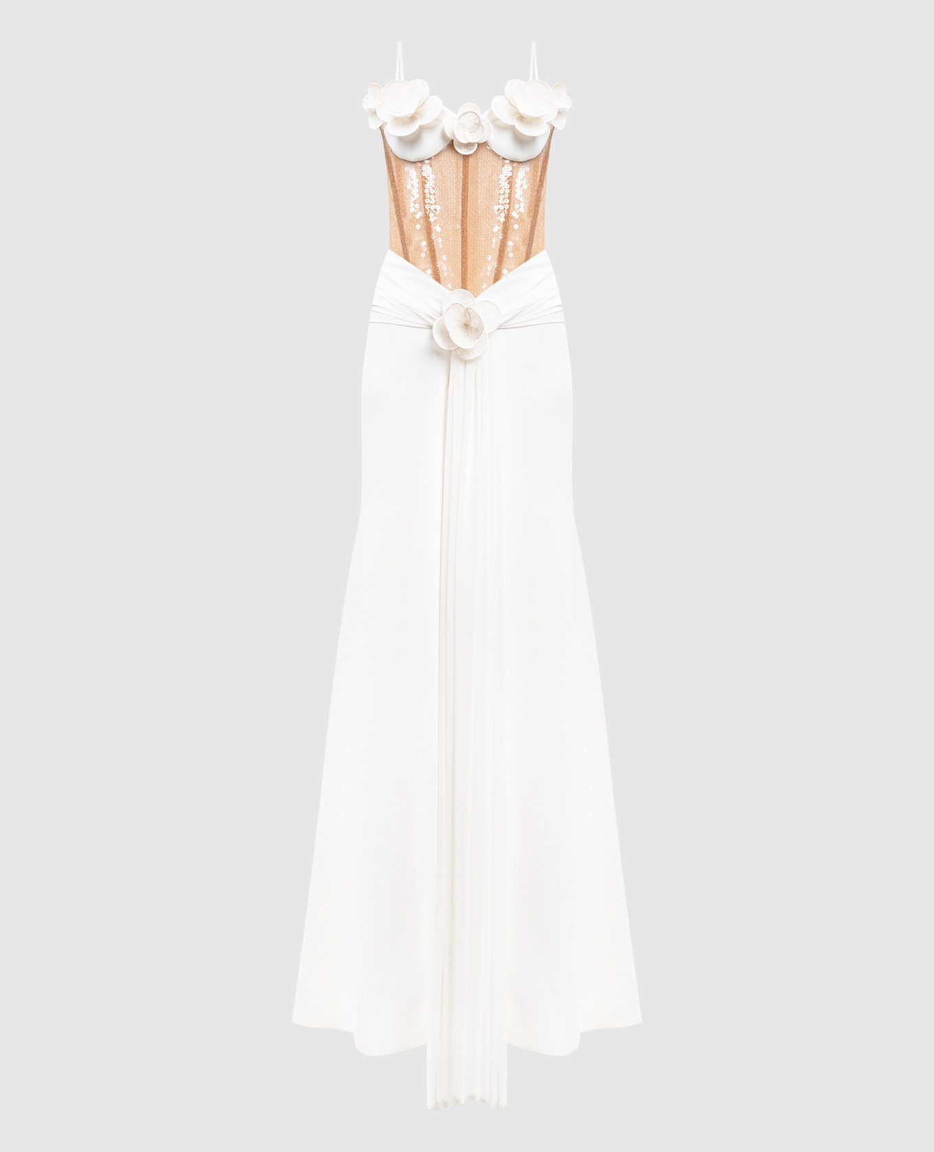 Ivory sequined floral applique bustier dress David Koma