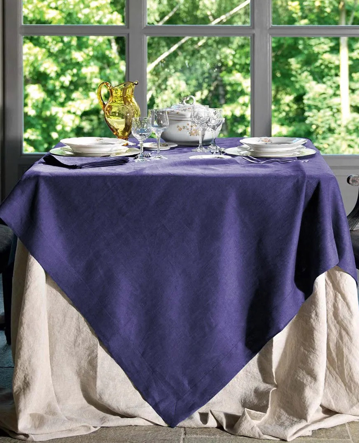 

Blue linen tablecloth and napkin set TIZIANO TESSITURA TOSCANA TELERIE