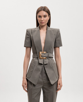 Balmain Khaki jacket with short sleeves GF0SB225CG65