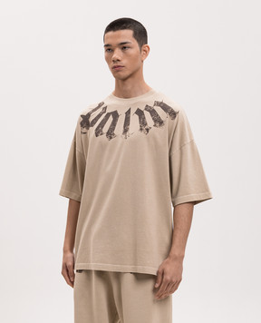 Palm Angels Brown T-shirt with logo print PMAA10DS26JER002