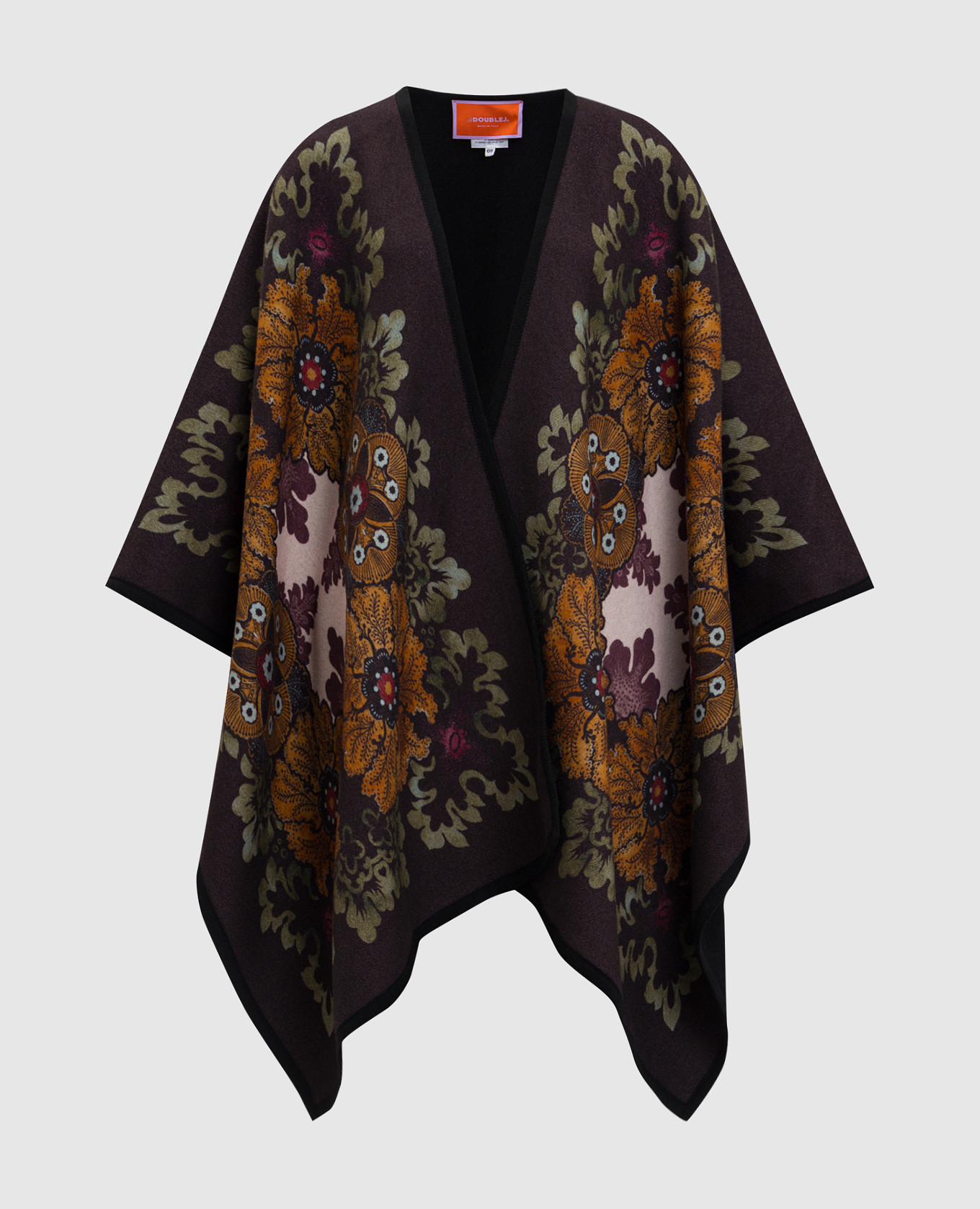 

Burgundy wool poncho with branded print La DoubleJ