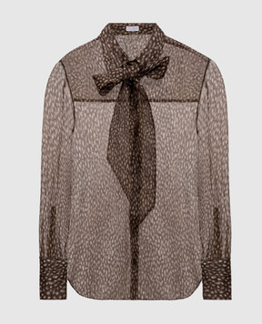 Brunello Cucinelli Brown printed silk blouse MG961M2Z16