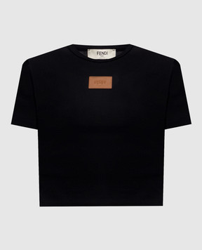 Fendi Black ribbed cropped T-shirt FS8110AW87