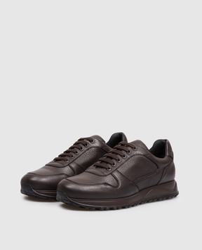 Doucal's Brown leather sneakers with embossed logo DU3594SYDNUJ225