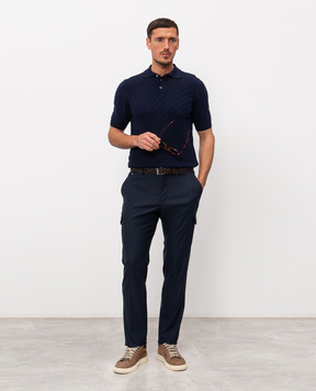 Cashmere&Whiskey Blue polo with woven pattern DOP268