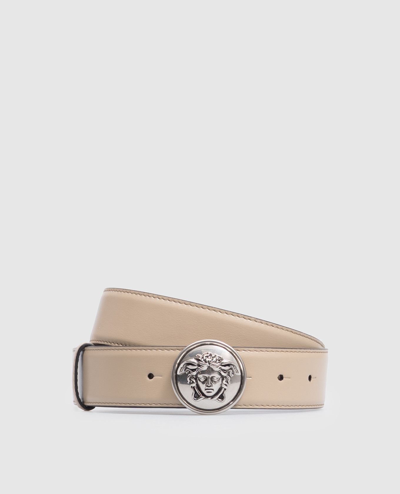 Beige leather belt with emblem