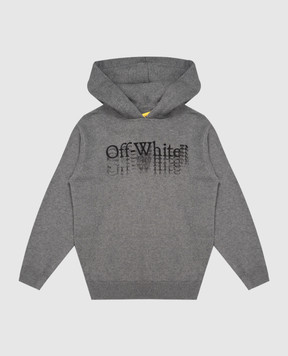 Off-White Big Bookish Stamp Kids' Gray Fleece Hoodie 44BHU001F26K001
