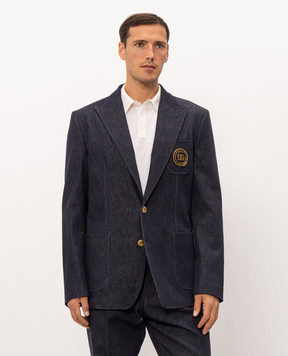 Dolce&Gabbana Blue denim blazer with monogram patch G2UQ7ZG8PF6