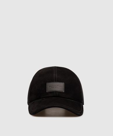 Black suede cap with logo patch