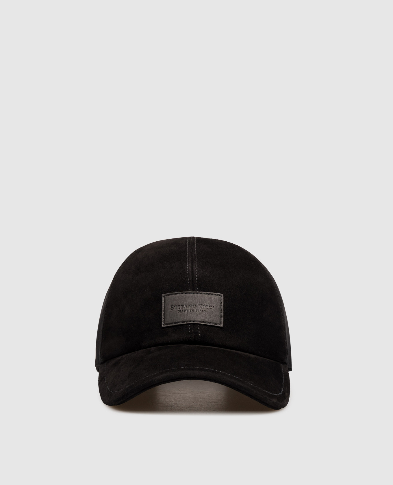 Black suede cap with logo patch