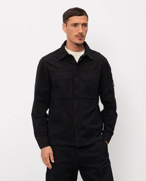 C.P. Company Black zip-up shirt with logo patch MOS156A110143G