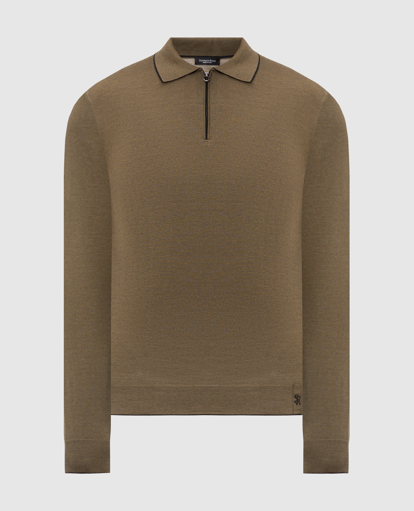 Khaki wool, silk and cashmere polo