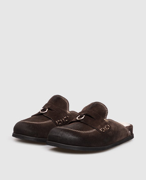 Premiata Brown suede mules with fur trim M7462CROSTA