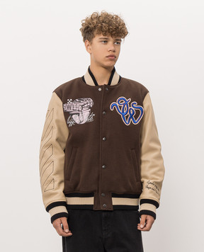 Off-White Brown bomber jacket with wool 44MJA122F26L001