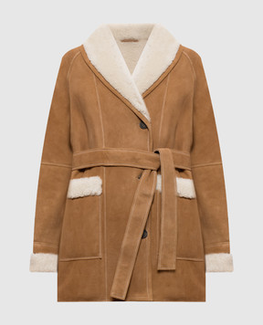 Be Florence Brown sheepskin coat with belt BE2682