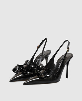 Dolce&Gabbana Black leather glossy slingbacks with bows CG1114A1037