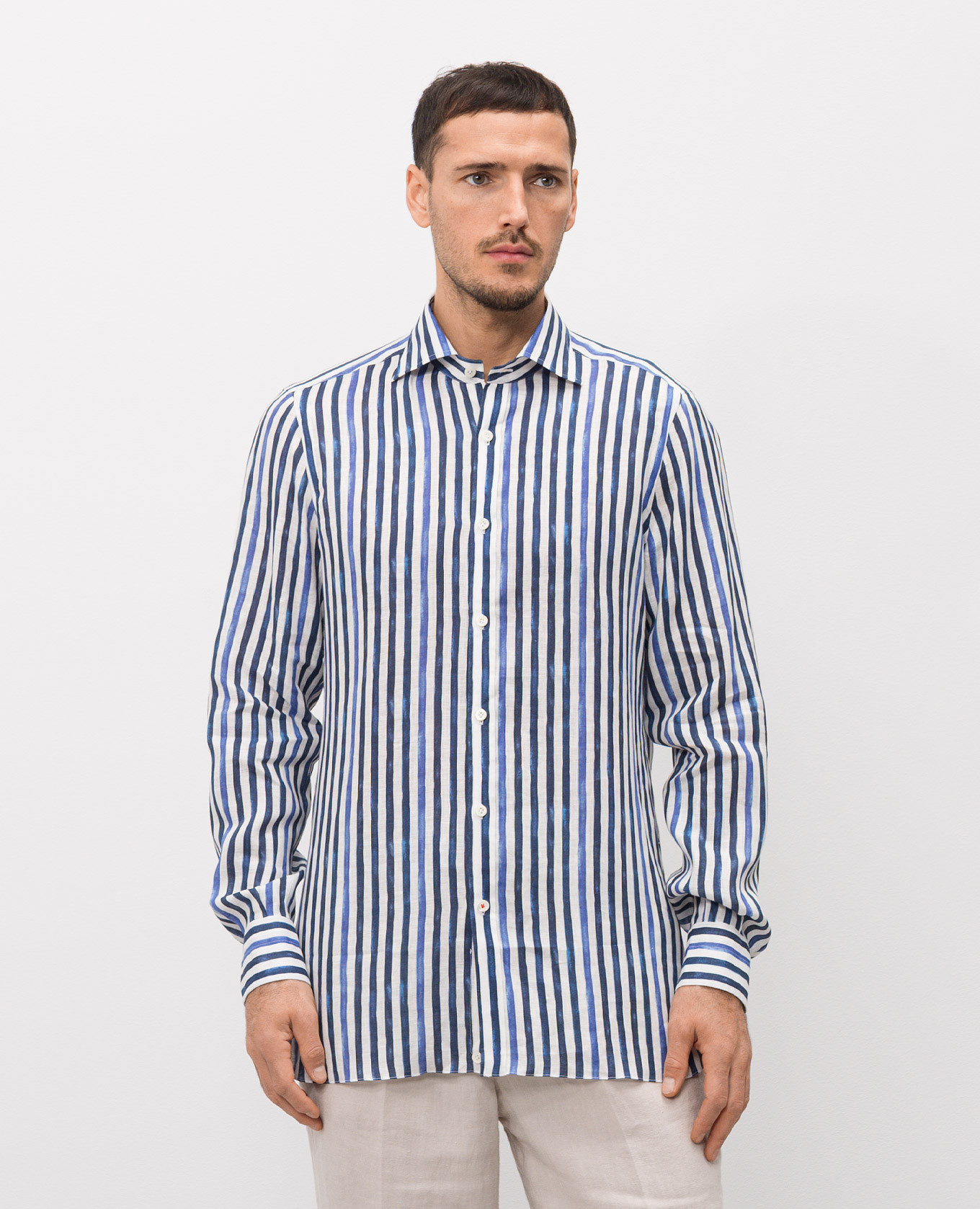 

Striped linen shirt ISAIA, White