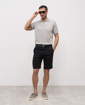 Stefano Ricci Black linen and silk shorts with logo patch M8T6100060TXFIL