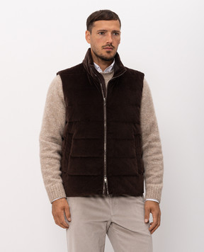 Peserico Brown corduroy down vest R53552VA7958