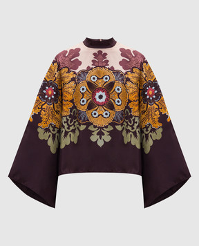 La DoubleJ Burgundy silk blouse with branded print TOP0117SIL017BOU01