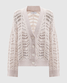 Peserico Beige openwork alpaca wool cardigan with sequins A99217F03E9243