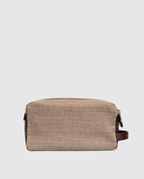 Brunello Cucinelli Brown linen toiletry bag with logo MWACBU334P