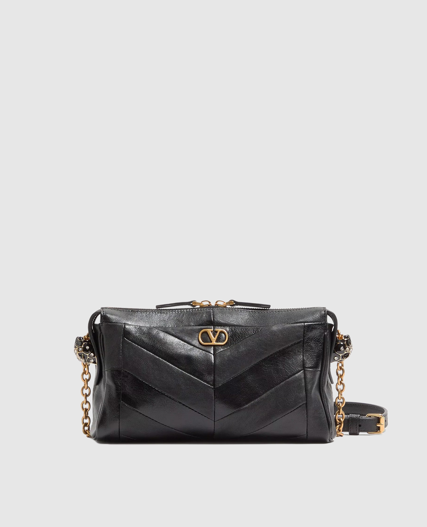 Panthea black leather cross-body bag with Swarovski crystals