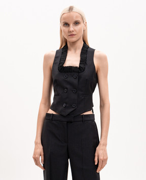 Alexander McQueen Navy blue double-breasted striped wool vest 867844QJAF4